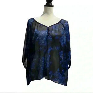 Express Blue Floral Sheer Top